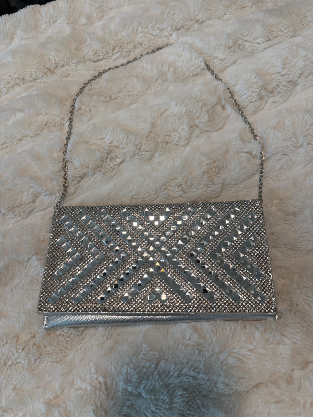 Silver Crystal-Embellished Evening Clutch